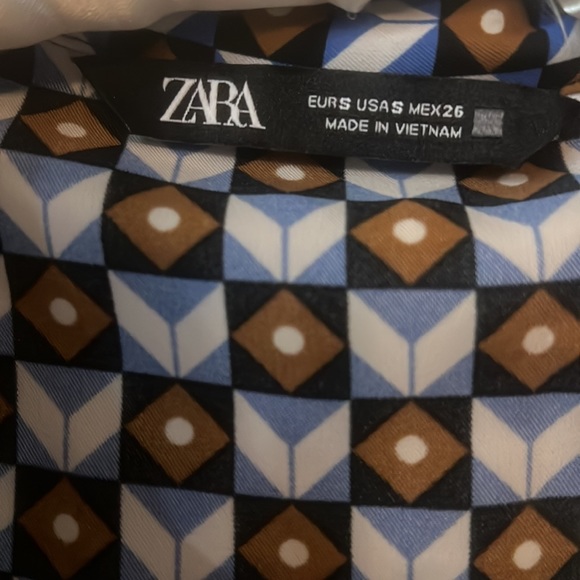 Zara Geometric Print 3/4 sleeve A-line button down collared Dress size S EUC - Picture 4 of 8